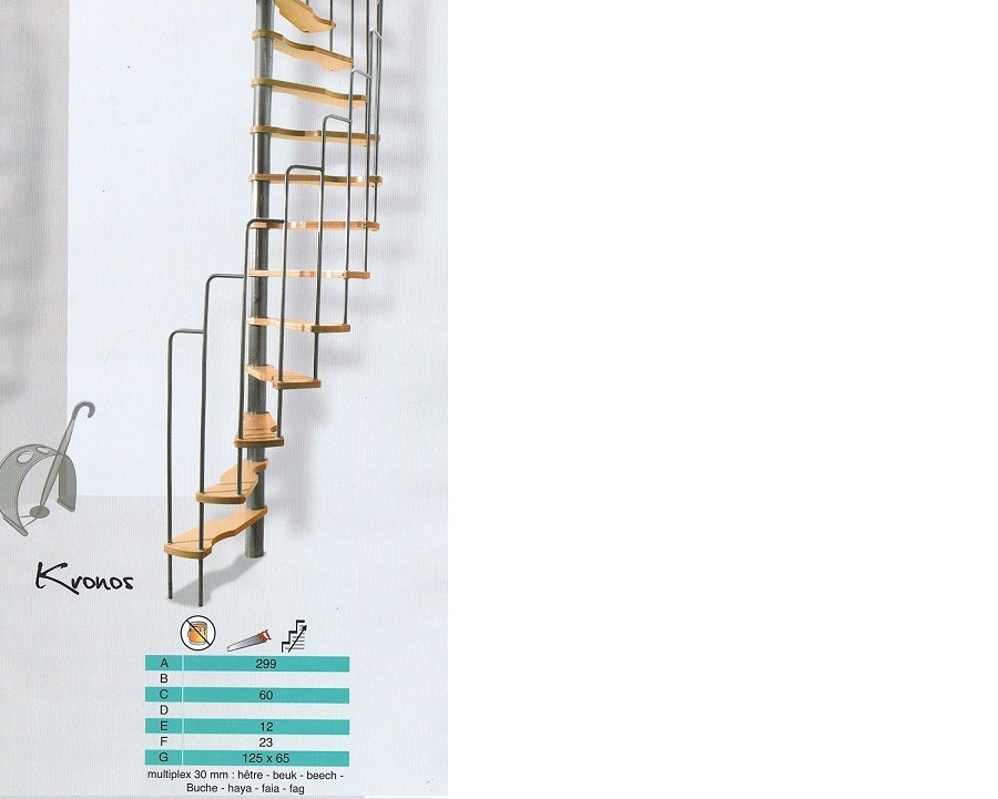 Ruimtebesparende spiltrap voor een trapgat van 125 bij 65 cm Kronos